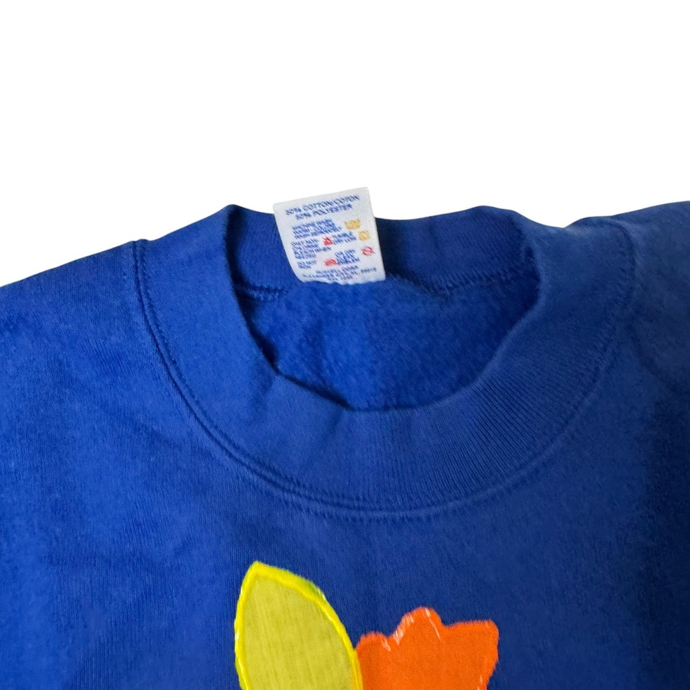 Vintage Thanksgiving Applique Sweatshirt Blue Womens Large USA Made 90s Jerzees - Picture 5 of 7